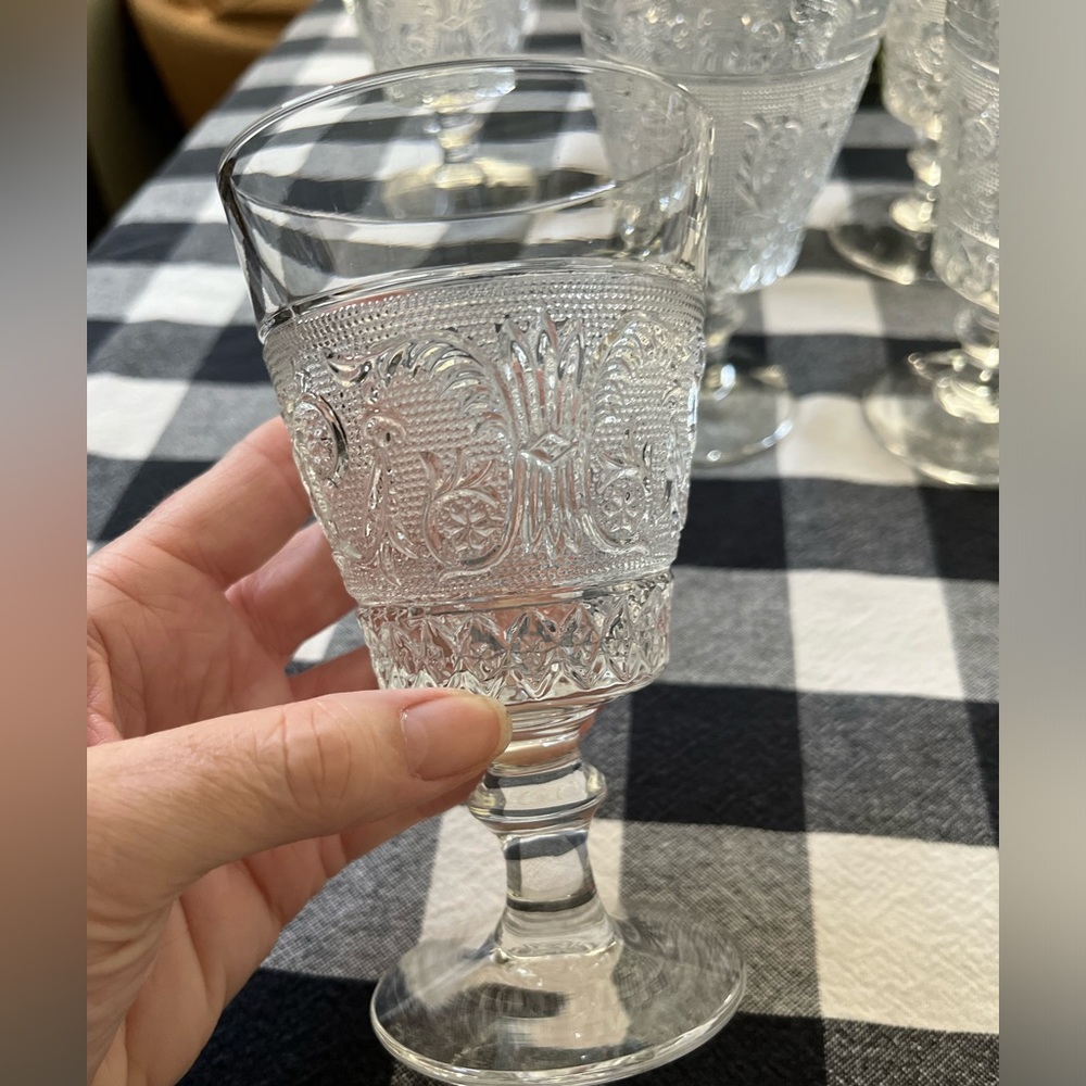 6 - Sandwich Clear Tall Water Goblets by Duncan Miller